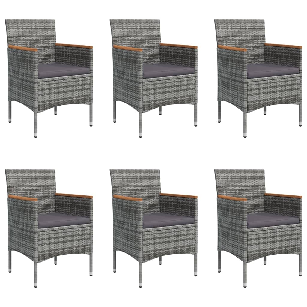 7 Pcs conjunto de jantar p/ jardim c/ almofadões cinza e preto