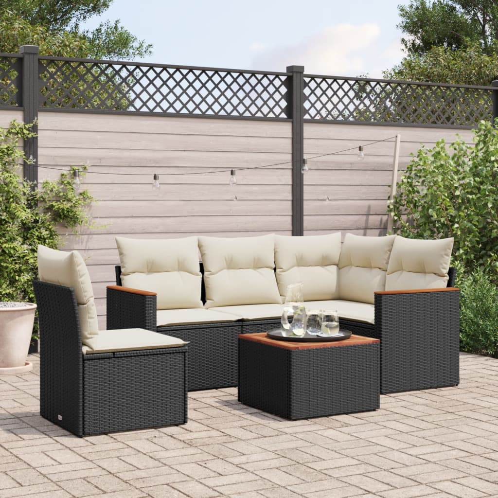 6 Pcs conjunto sofás de jardim c/ almofadões vime PE preto