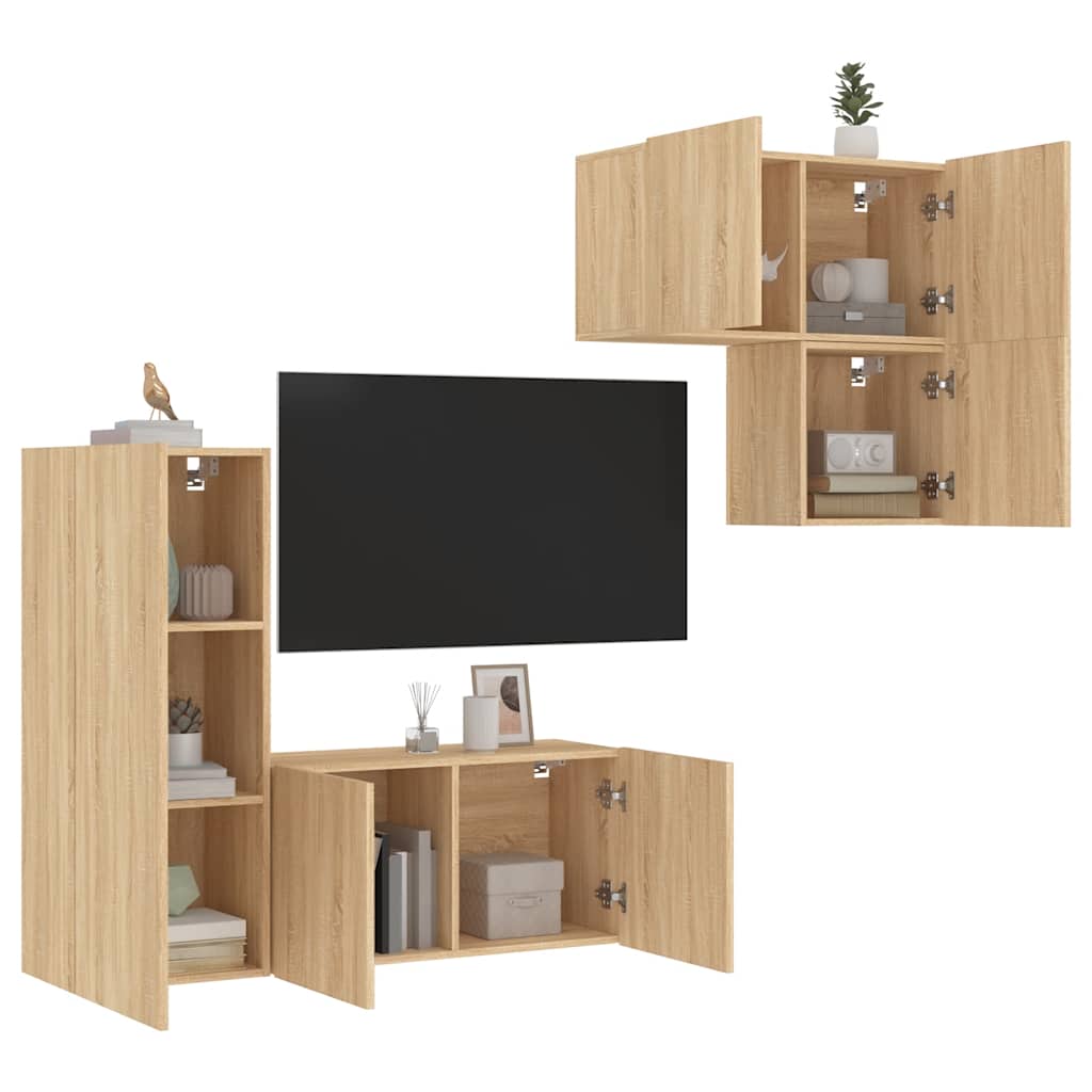 4 Pcs móveis de parede p/ TV derivados madeira carvalho sonoma