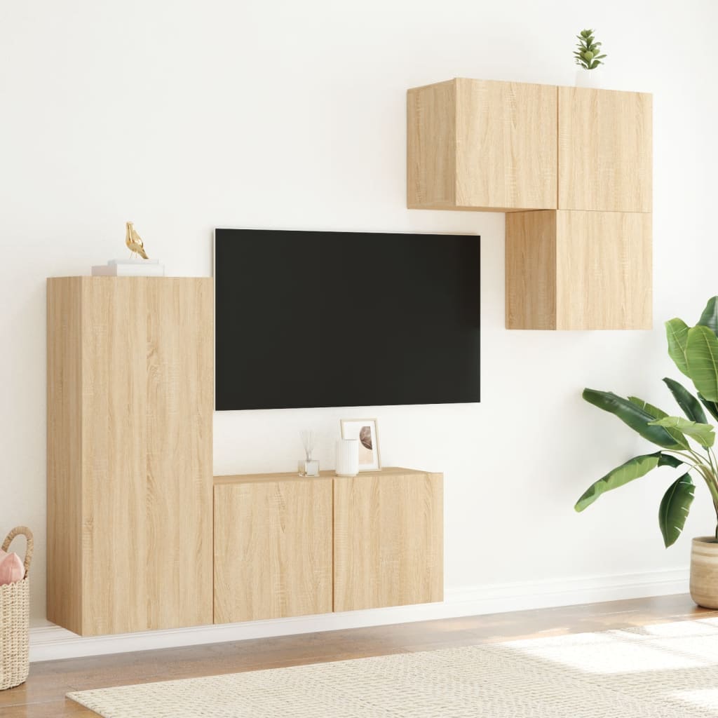 4 Pcs móveis de parede p/ TV derivados madeira carvalho sonoma