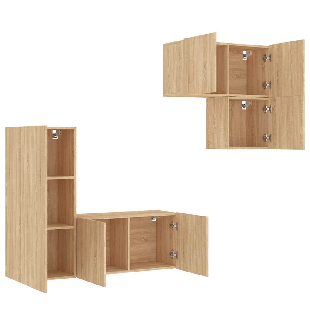 4 Pcs móveis de parede p/ TV derivados madeira carvalho sonoma