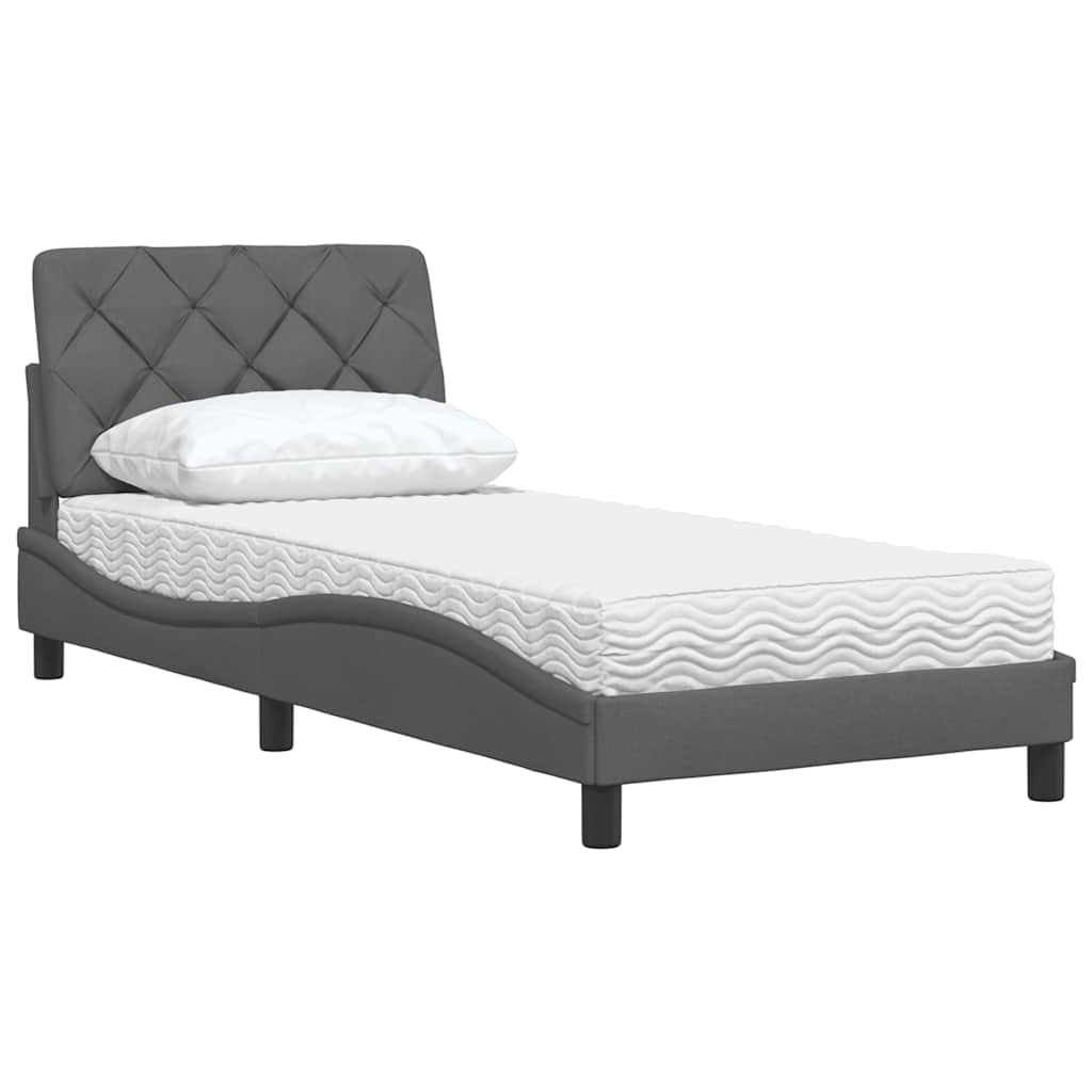 Cama com colchão 90x200 cm tecido cinzento-escuro