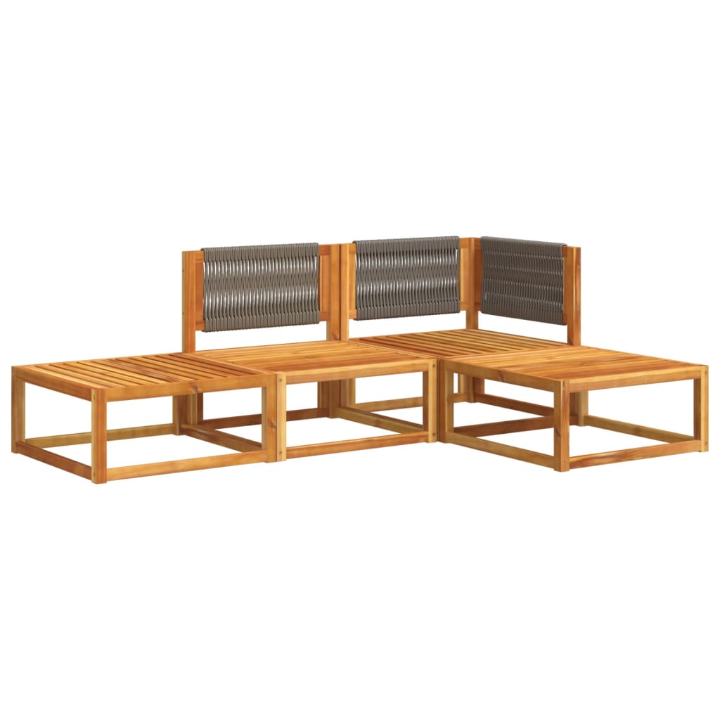 Conjunto de sofás de jardim de 4 peças com almofadas de madeira de acácia e corda