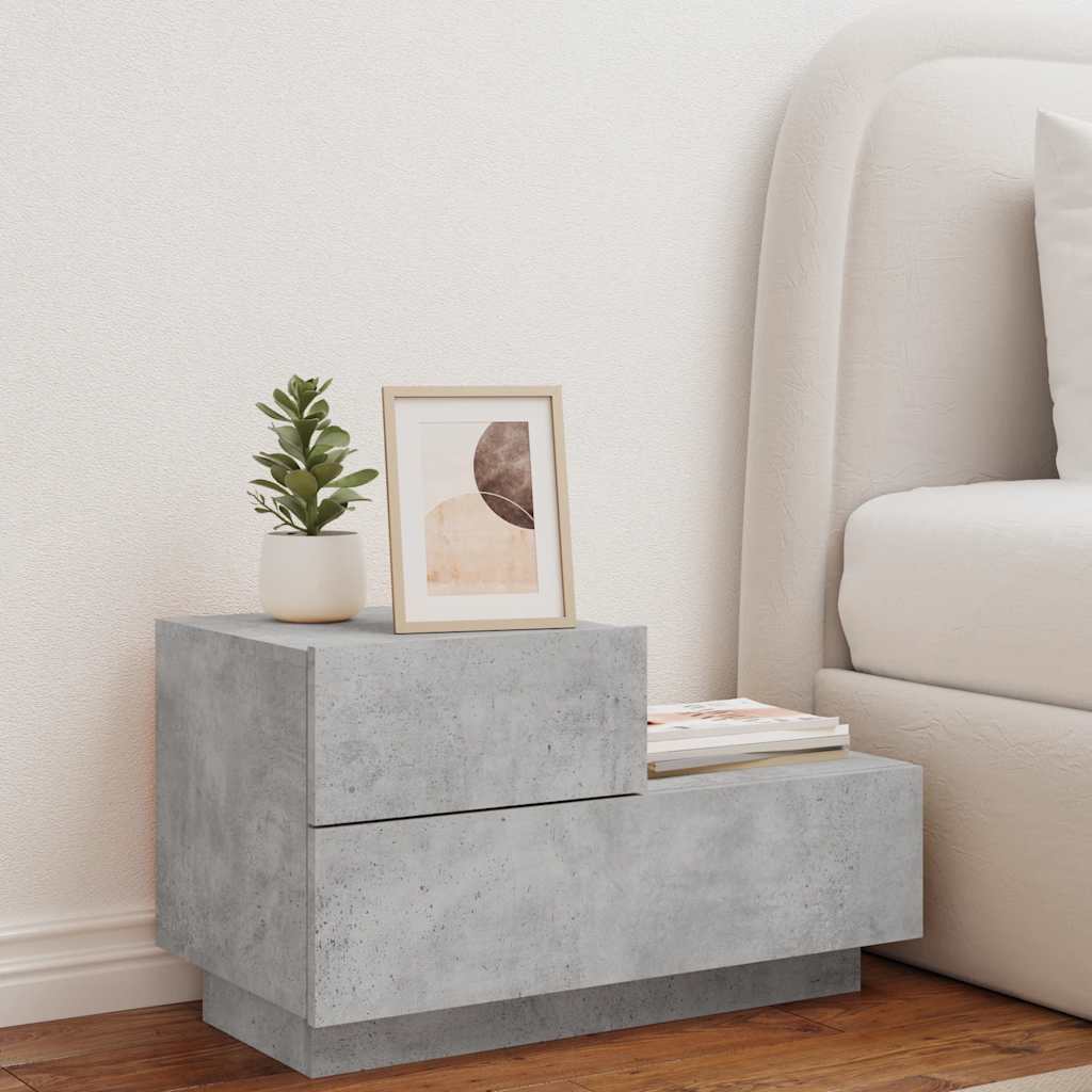 Mesa de cabeceira com luzes LED 70x36x40,5 cm cinzento-cimento