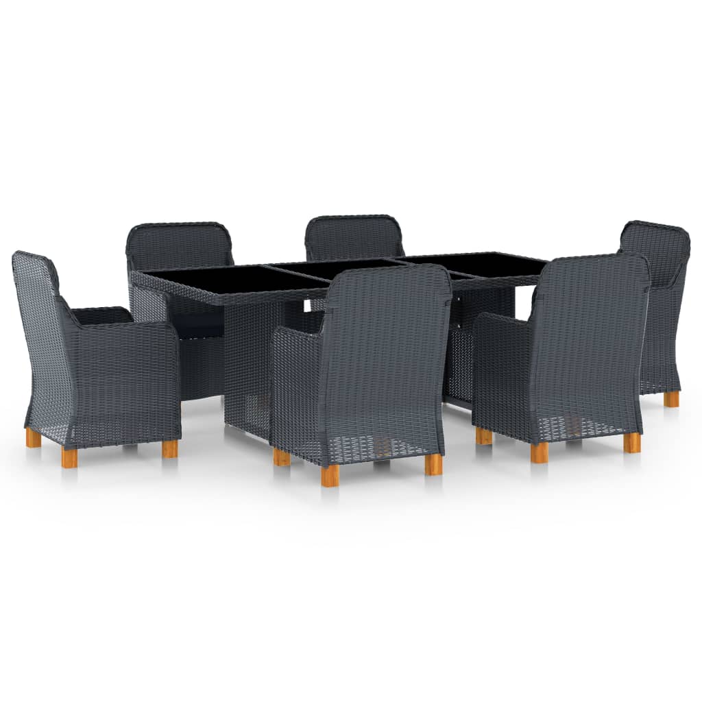 7 Pcs conj. jantar exterior c/ almofadões vime PE cinza-escuro