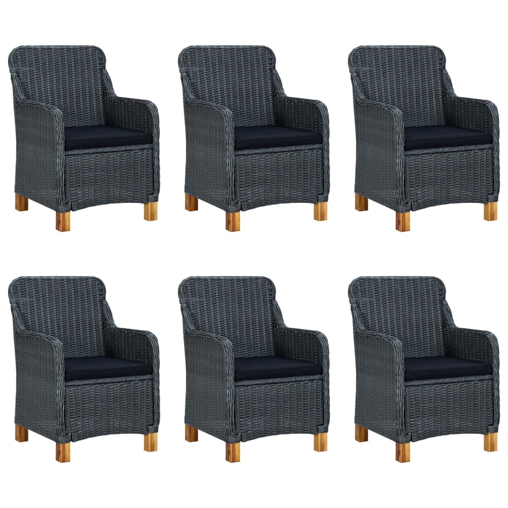 7 Pcs conj. jantar exterior c/ almofadões vime PE cinza-escuro
