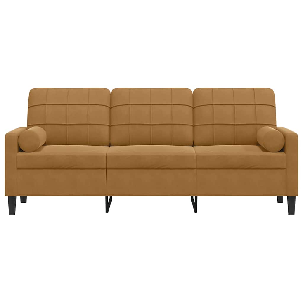Sofá 3 lugares c/ almofadas decorativas 180 cm veludo castanho