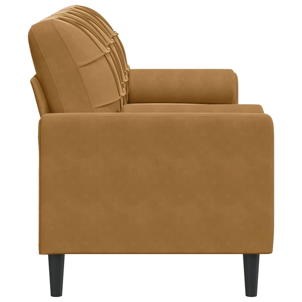 Sofá 3 lugares c/ almofadas decorativas 180 cm veludo castanho