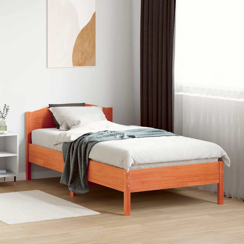 Cama sem colchão 75x190 cm madeira de pinho maciça castanho-mel