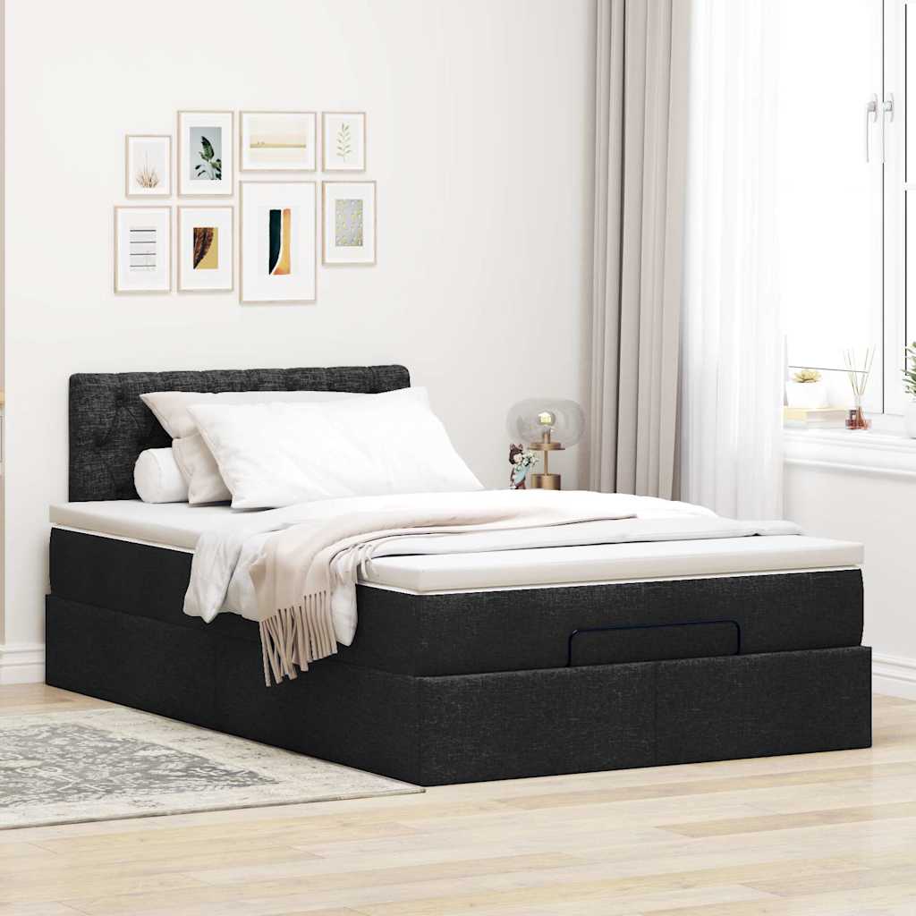 Cama otomana com colchão 120x200 cm tecido preto