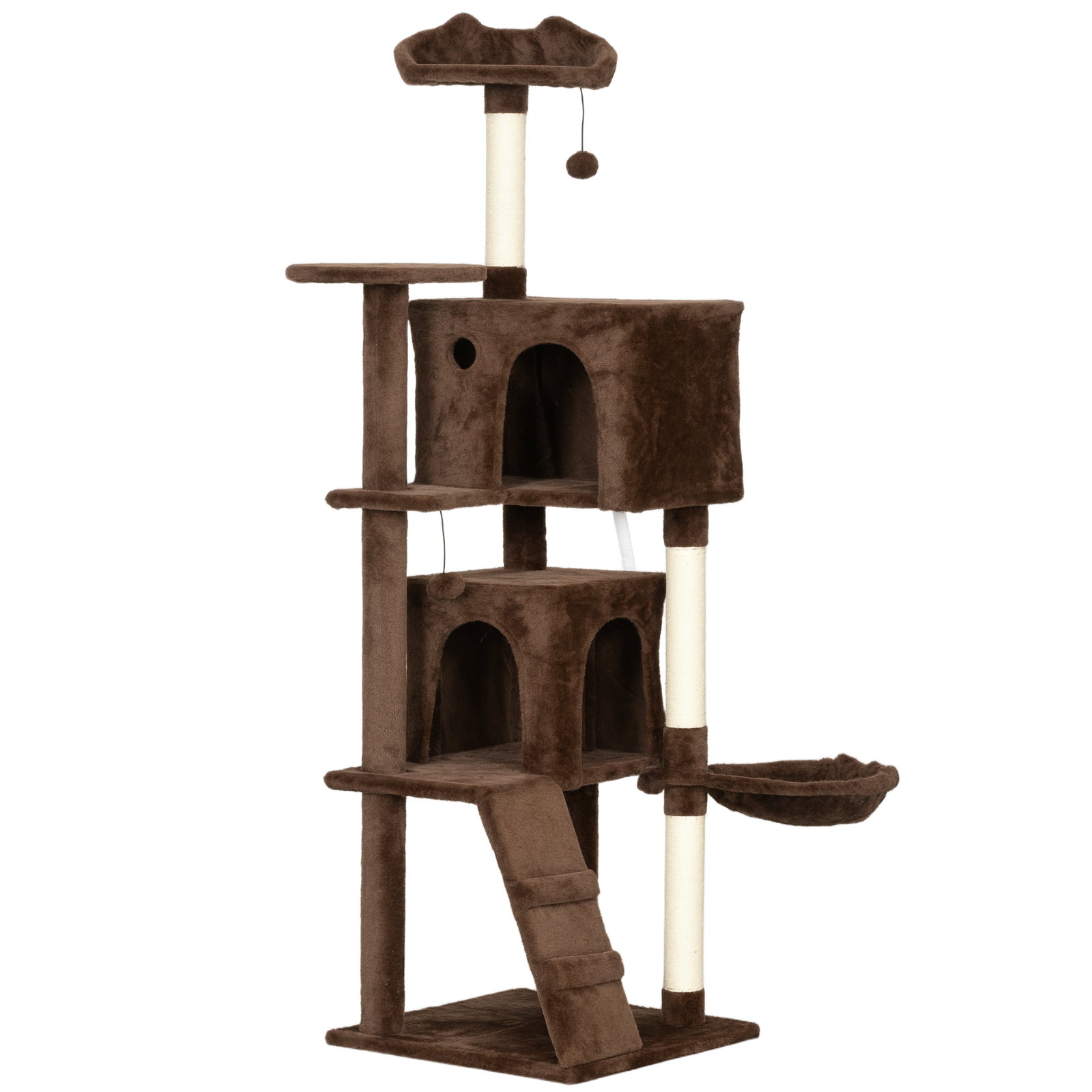 Arranhador para gatos com múltiplas plataformas cama 2 cavernas rede escada postes de sisal 48x48x160 cm marrom