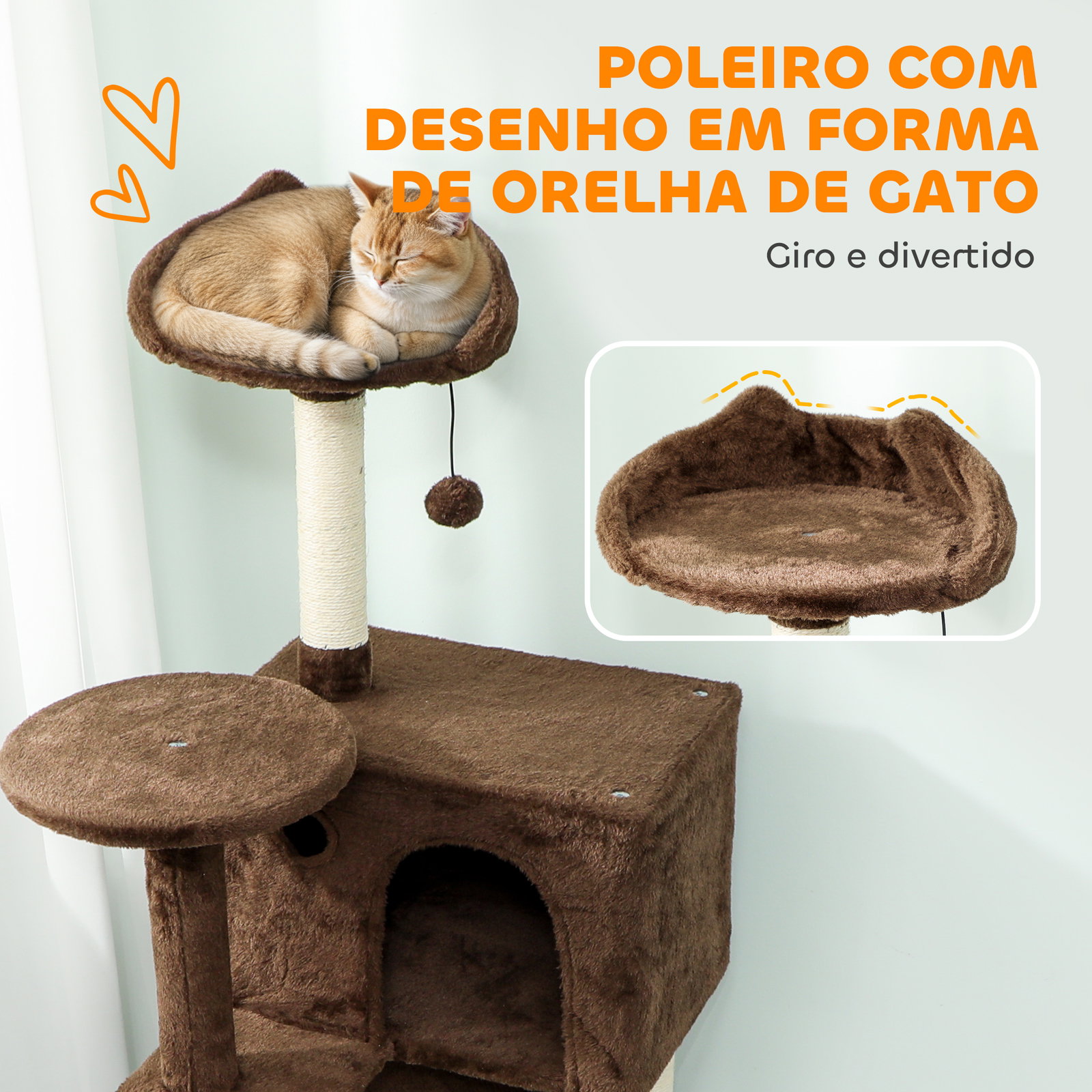 Arranhador para gatos com múltiplas plataformas cama 2 cavernas rede escada postes de sisal 48x48x160 cm marrom