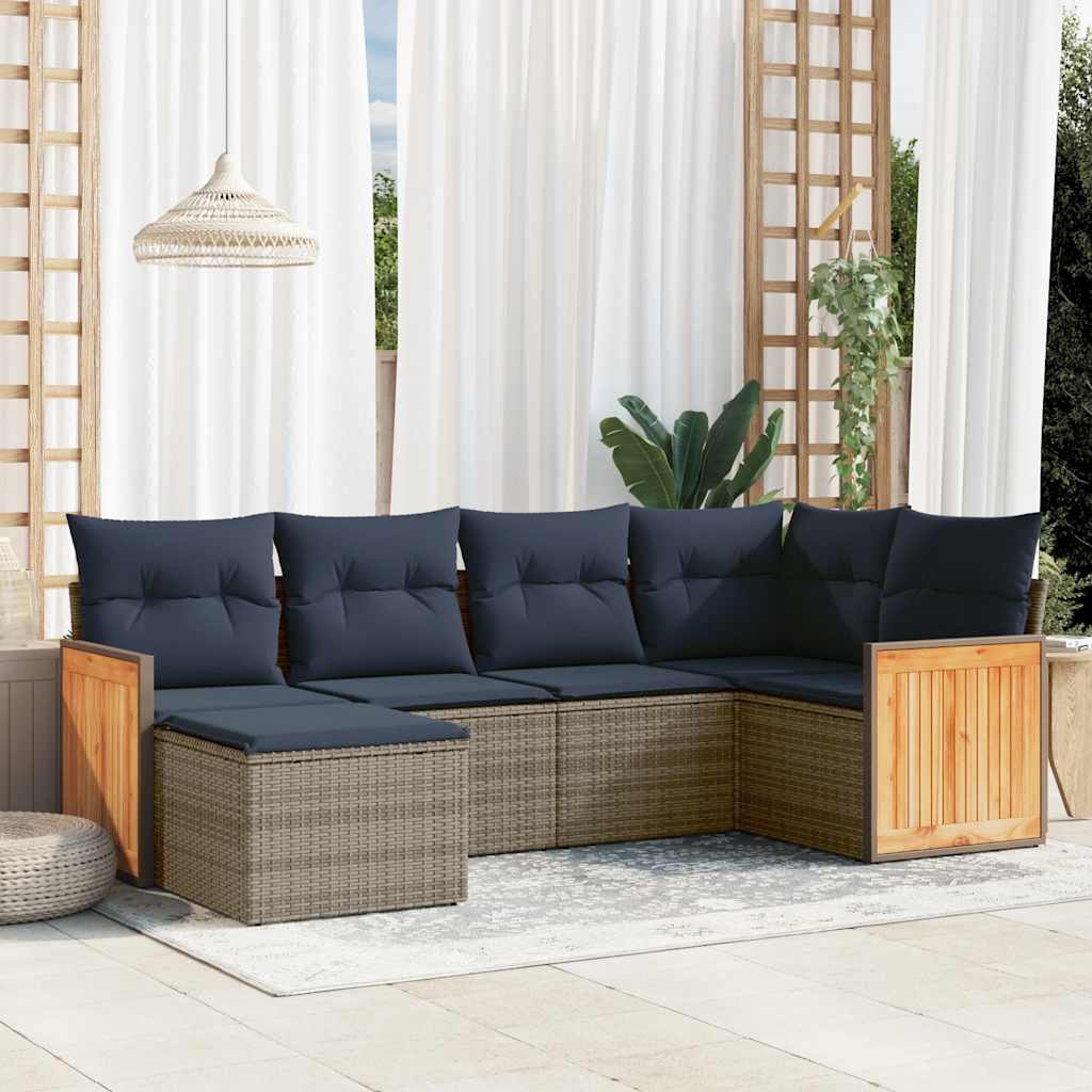 Conjunto de sofá de jardim com 6 peças e almofadas em rattan sintético cinza