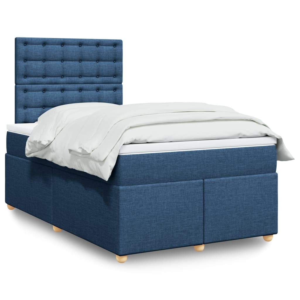 Cama boxspring com colchão 120x190 cm tecido azul