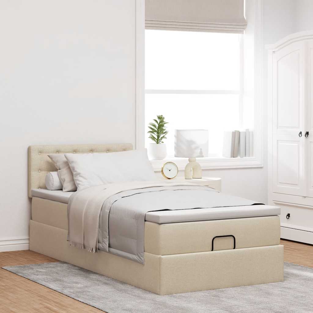 Cama otomana com colchão 100x200 cm tecido creme