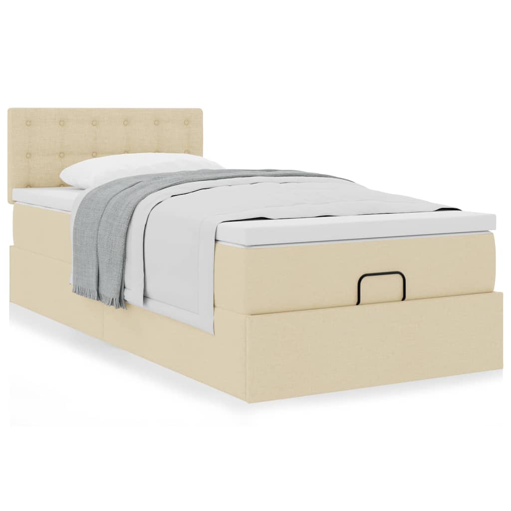 Cama otomana com colchão 100x200 cm tecido creme