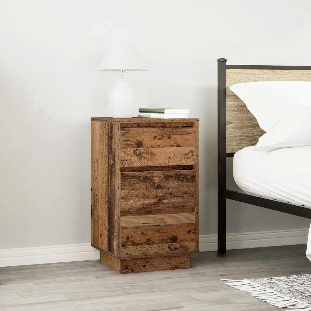 Mesa de cabeceira com luzes LED 38x34x65 cm madeira velha