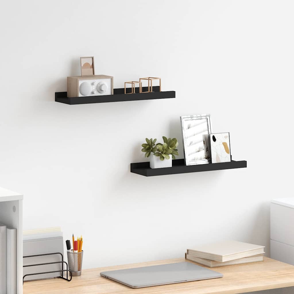 Unidade de prateleiras com rebordo 2 pcs 40x9x3 cm MDF preto