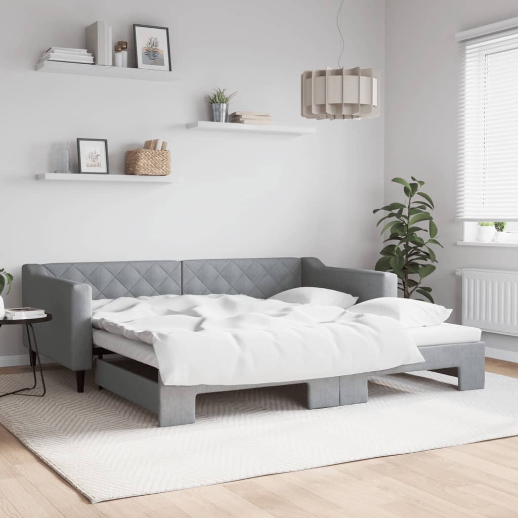 Sofá-cama com gavetão 100x200 cm tecido cinzento-claro