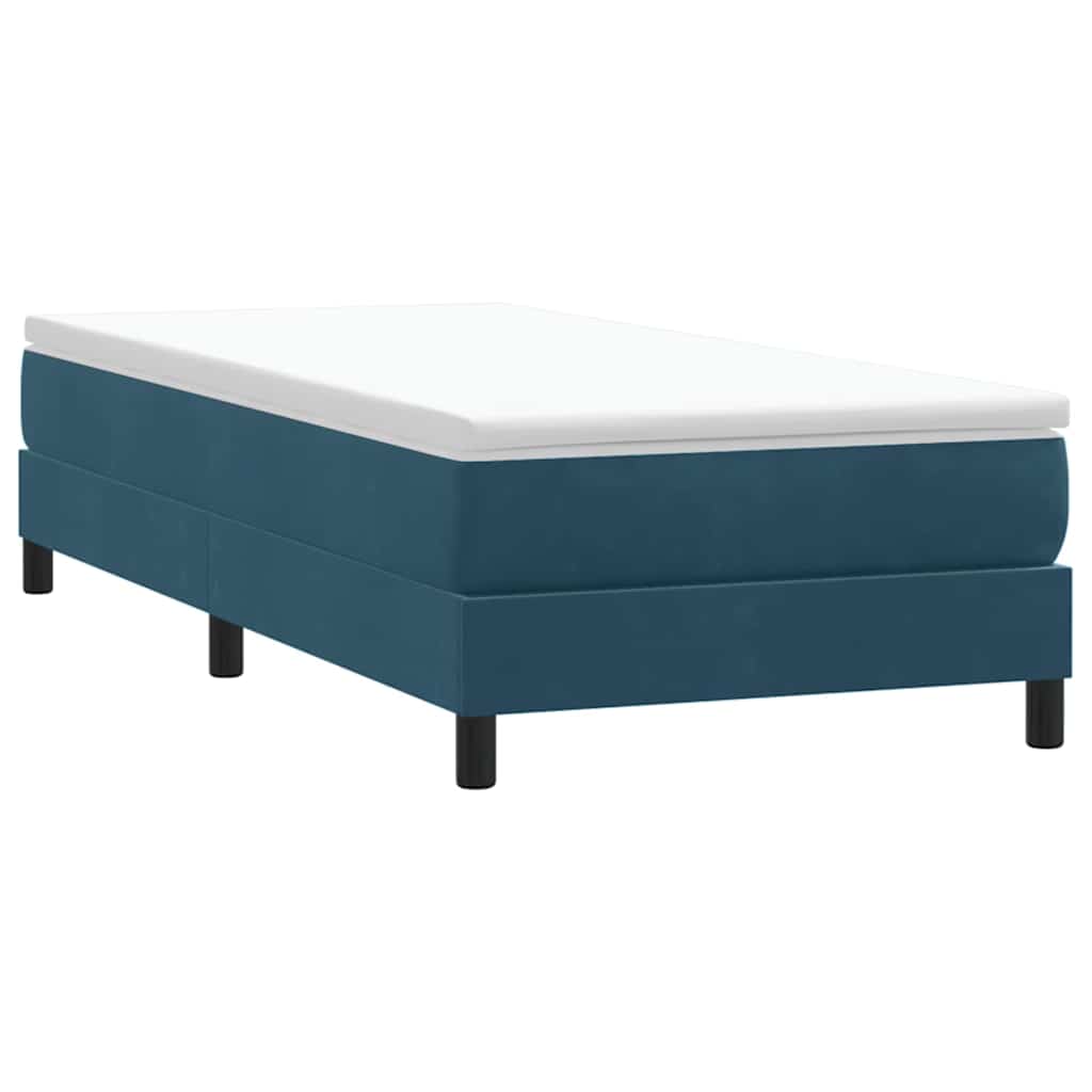 Box cama de molas sem colchão azul escuro 100x210 cm veludo
