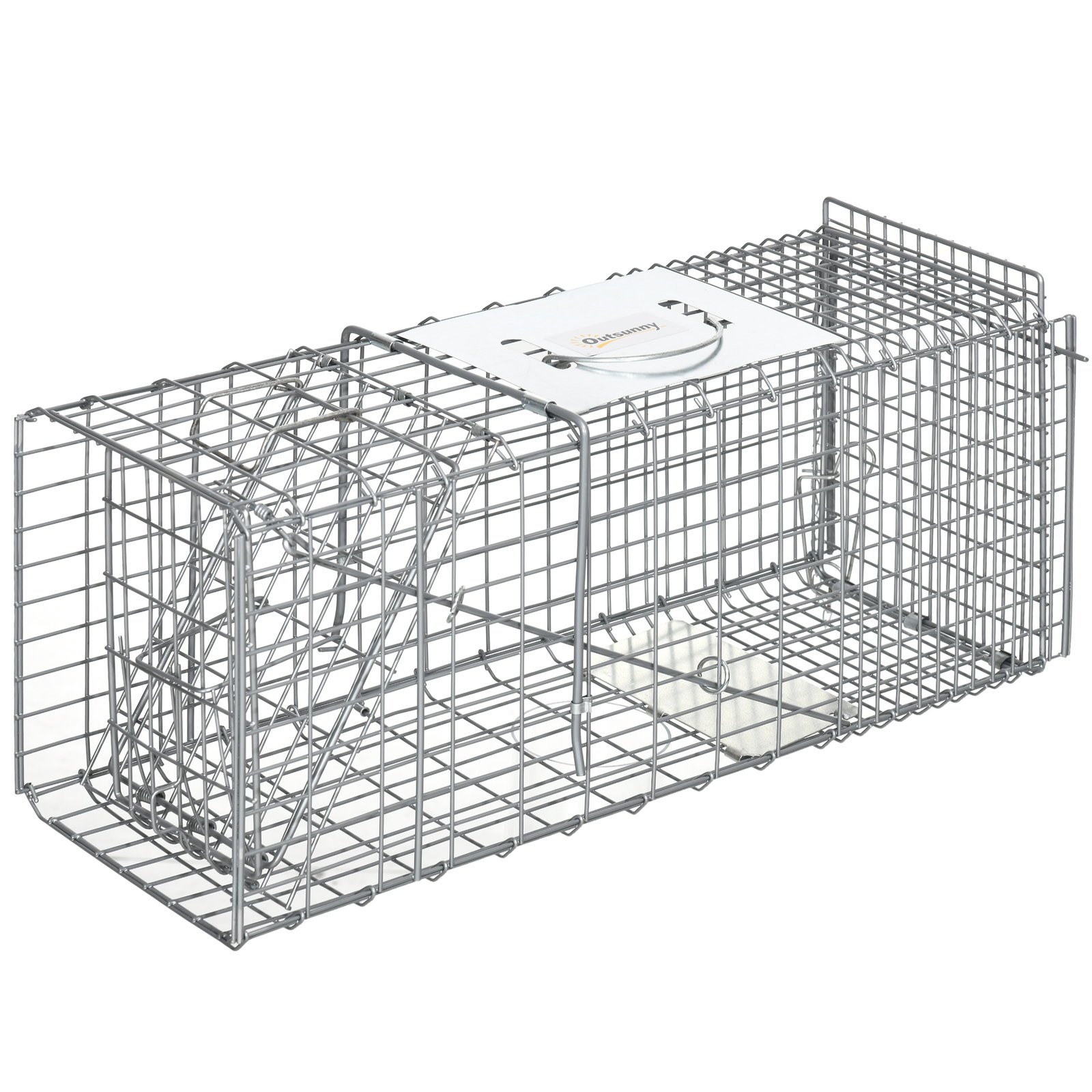 Armadilha para animais vivos dobrável 66x24x30,5 cm gaiola de captura com porta e alça para coelhos roedores prata