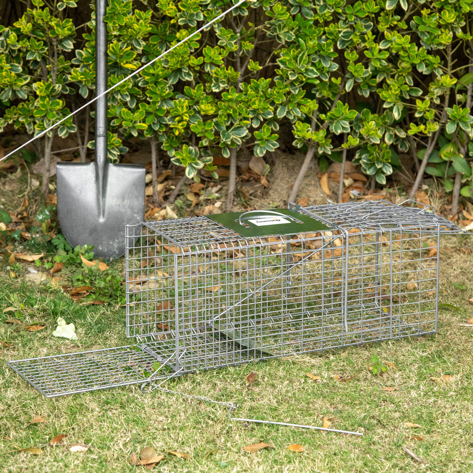 Armadilha para animais vivos dobrável 66x24x30,5 cm gaiola de captura com porta e alça para coelhos roedores prata