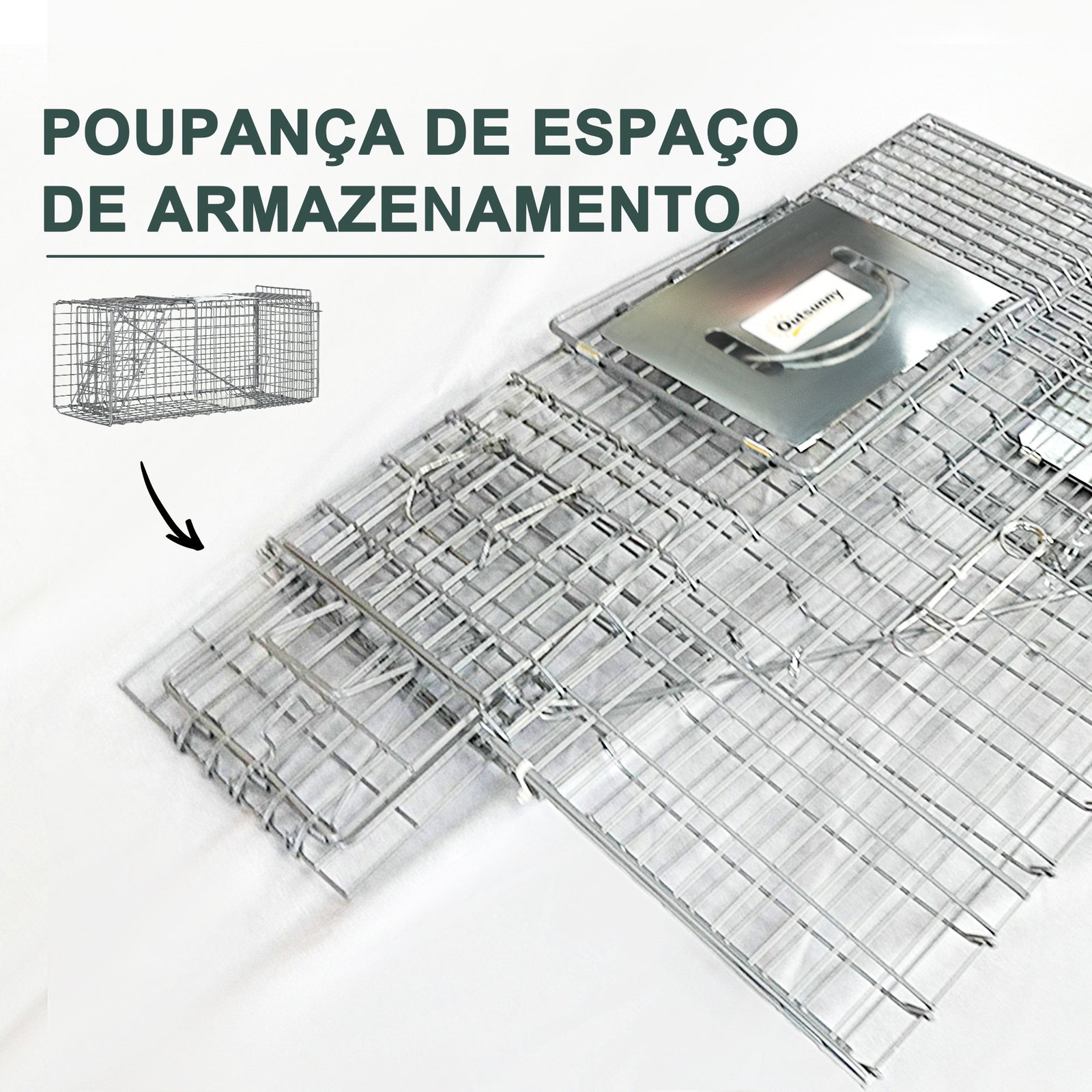 Armadilha para animais vivos dobrável 66x24x30,5 cm gaiola de captura com porta e alça para coelhos roedores prata