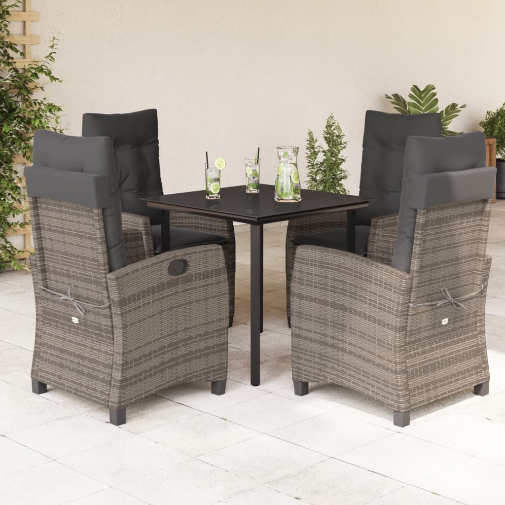 5 Pcs conjunto de jantar p/ jardim c/ almofadões vime PE cinza