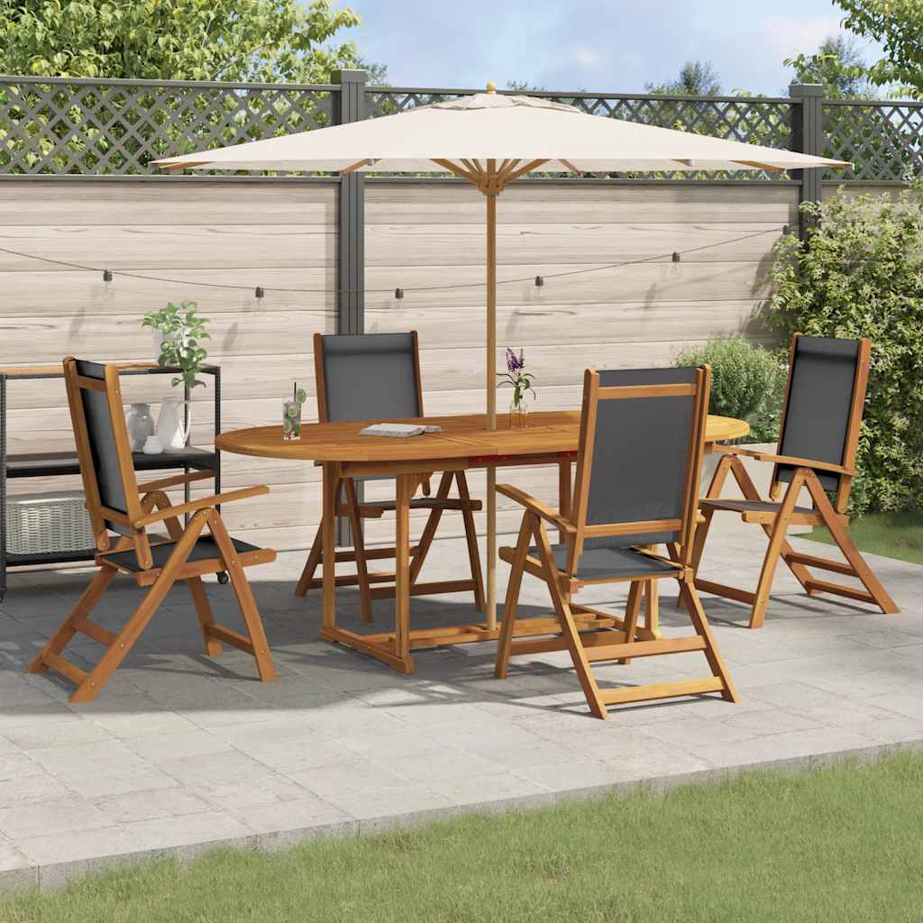5 Pcs conjunto de jantar para jardim acácia maciça e textilene