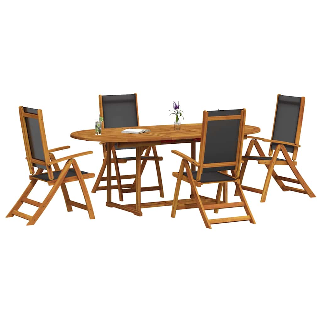 5 Pcs conjunto de jantar para jardim acácia maciça e textilene