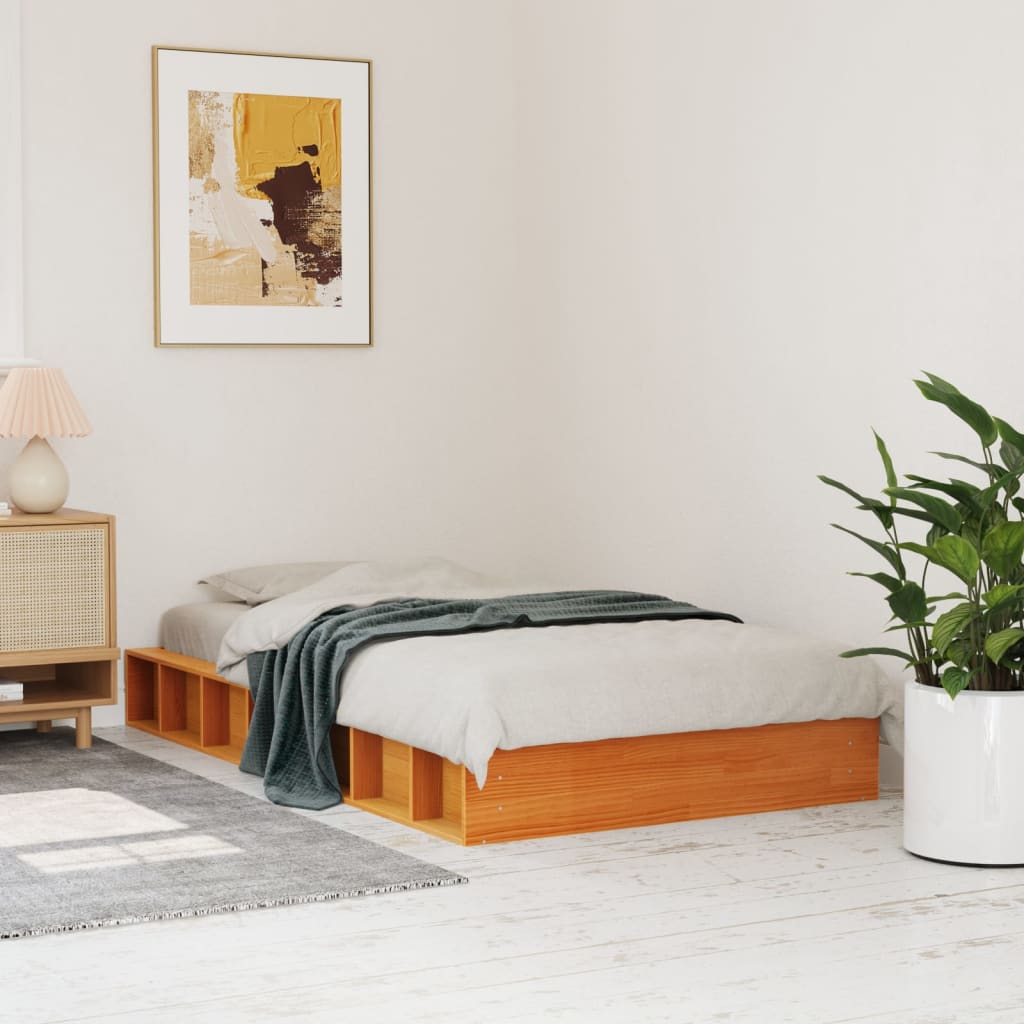 Cama sem colchão 100x200 cm pinho maciço castanho-mel