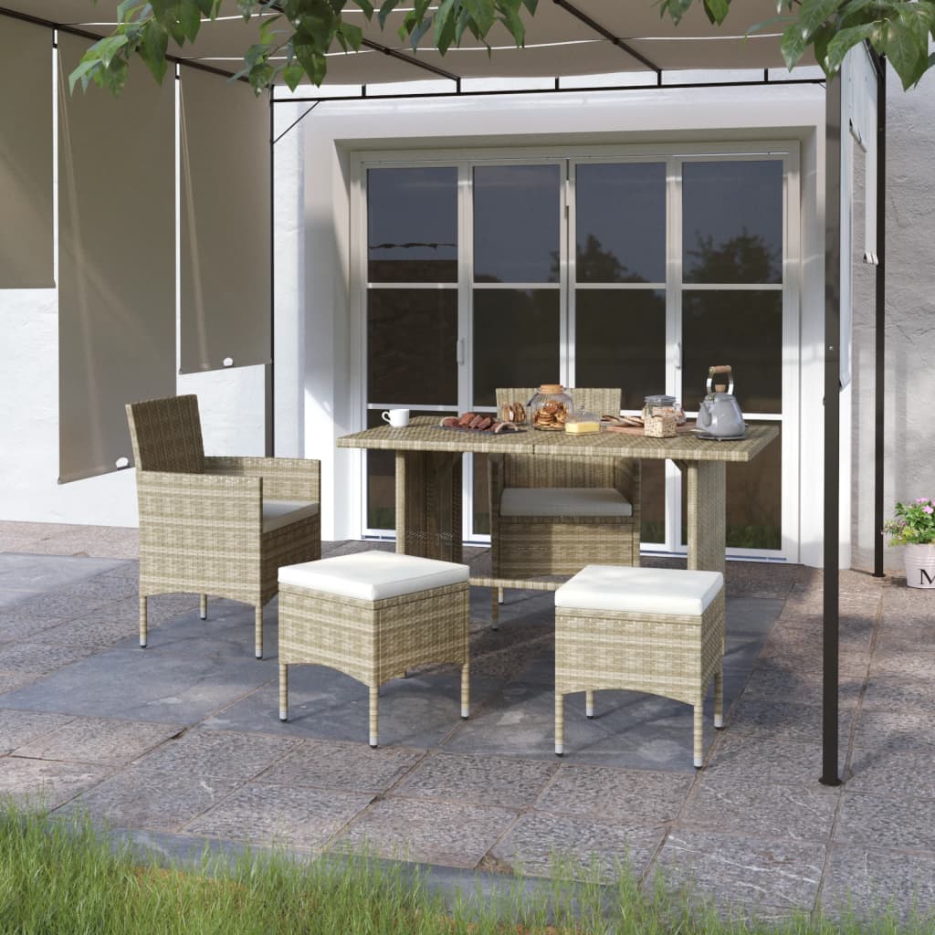 4 Pcs conjunto de cadeiras e bancos de jardim vime PE bege