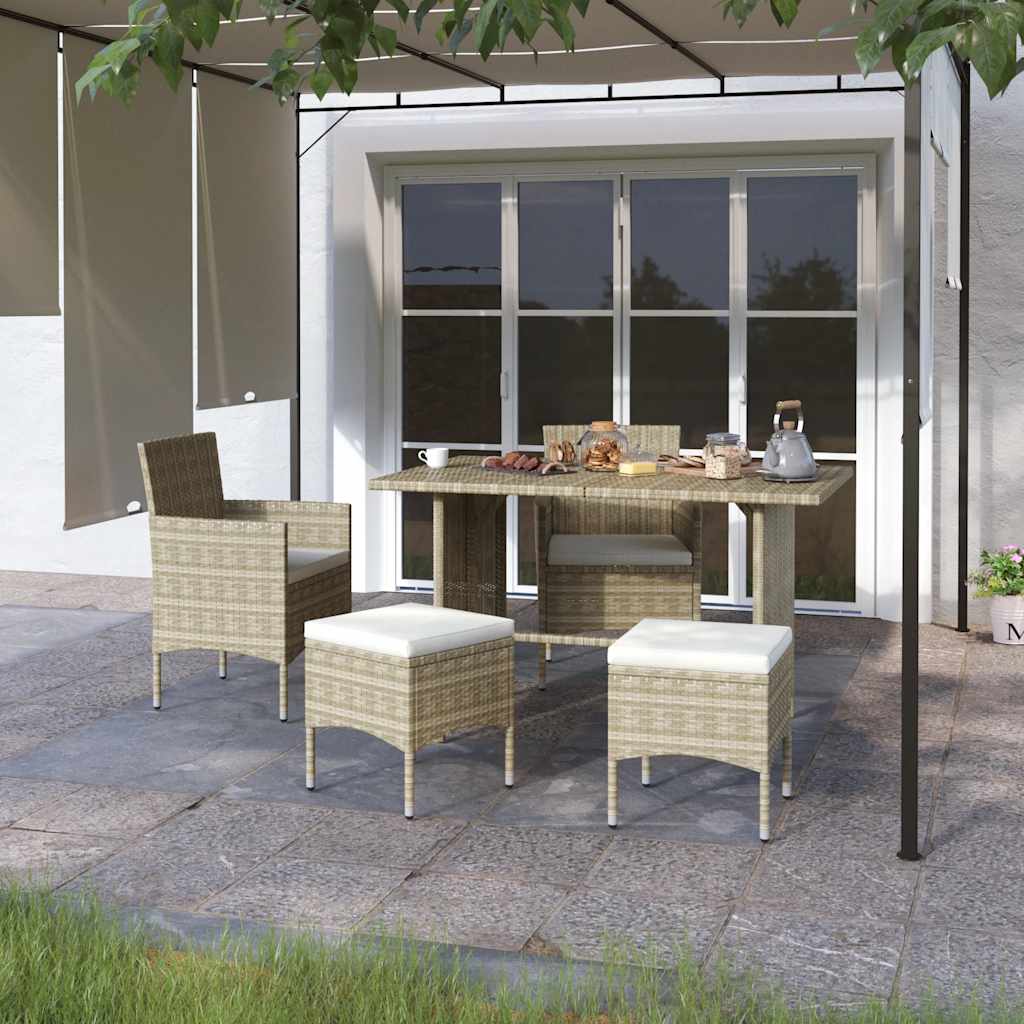 4 Pcs conjunto de cadeiras e bancos de jardim vime PE bege