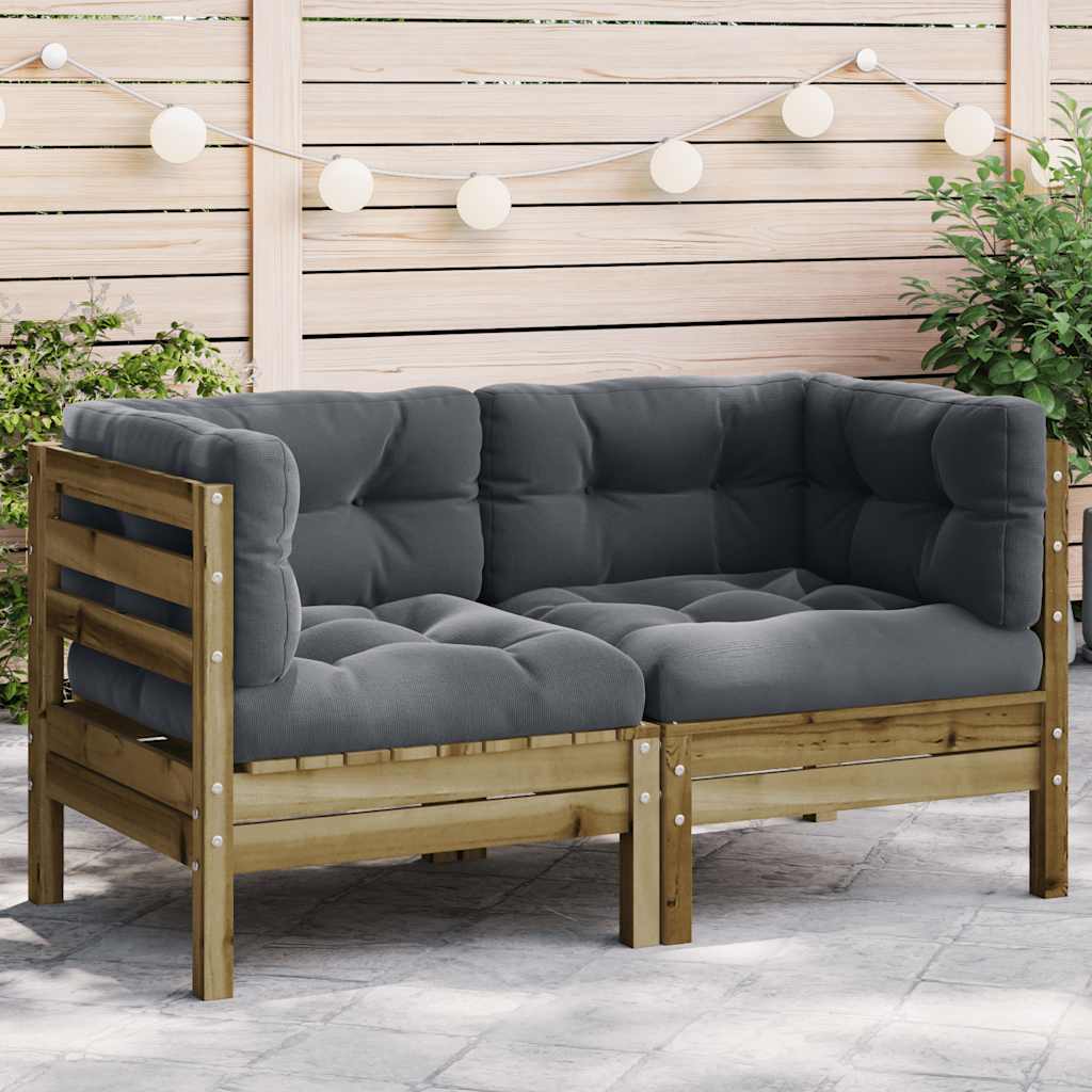 Sofás de canto p/ jardim 2 pcs c/ almofadões pinho impregnado