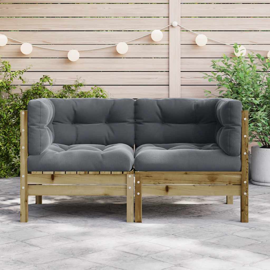 Sofás de canto p/ jardim 2 pcs c/ almofadões pinho impregnado