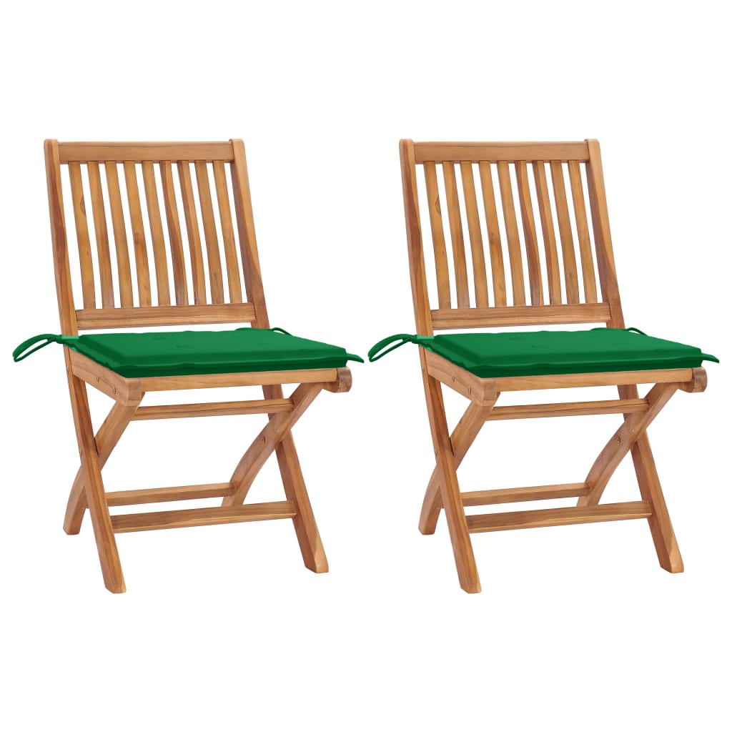 Cadeiras de jardim c/ almofadões verdes 2 pcs teca maciça