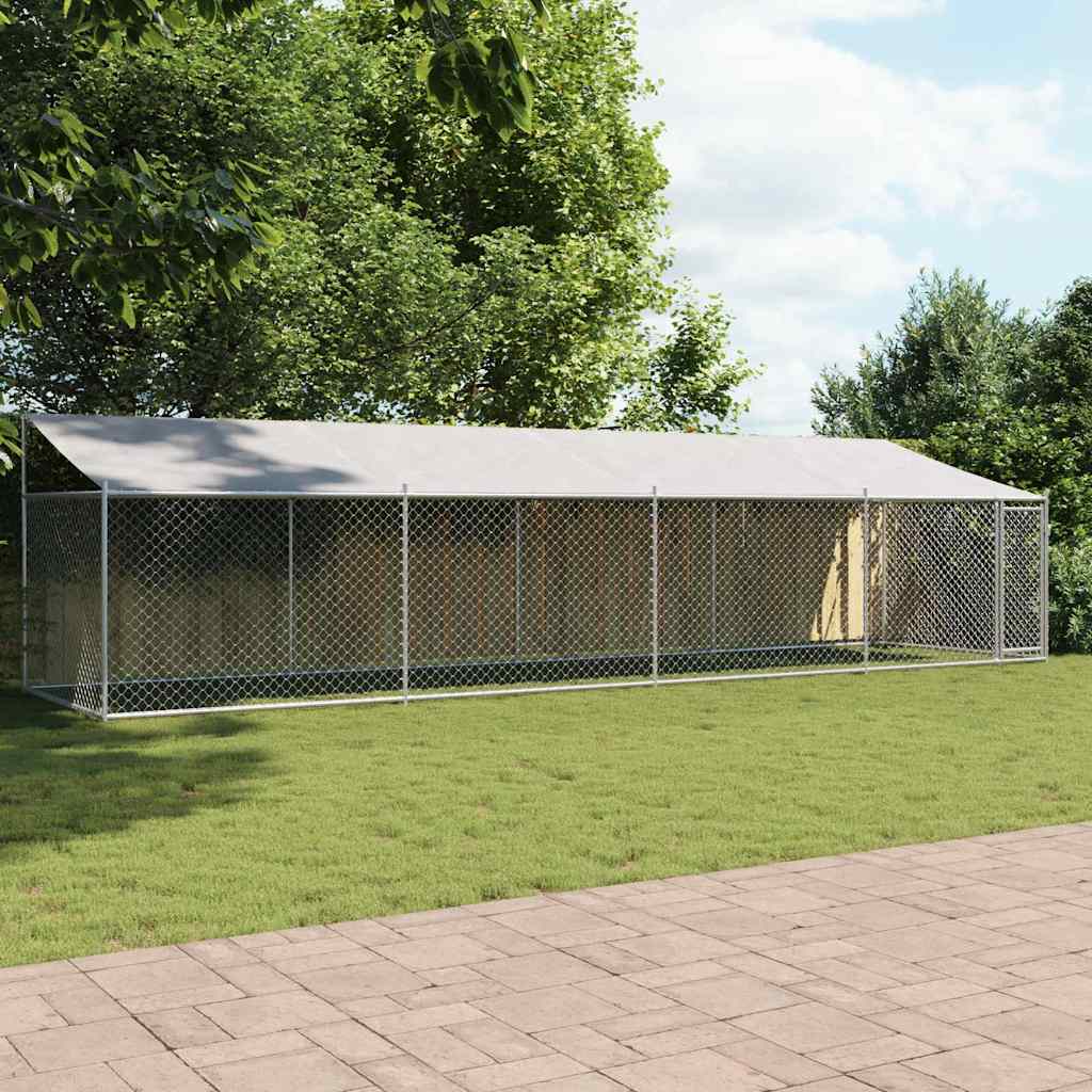 Jaula para cão com telhado/porta 8x2x2 m aço galvanizado cinza