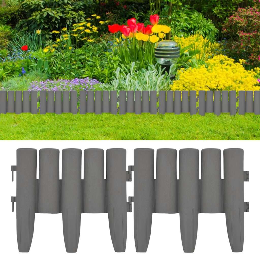 Bordas de relvado 36 pcs 10 m PP cinzento
