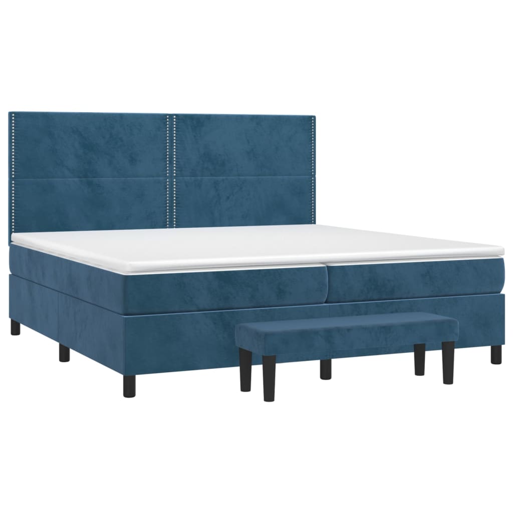 Cama com molas/colchão 200x200 cm veludo azul-escuro