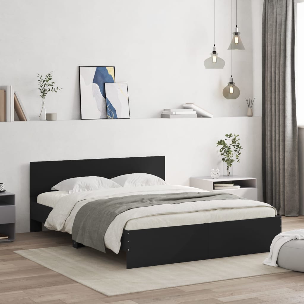 Estrutura de cama com cabeceira 150x200 cm preto