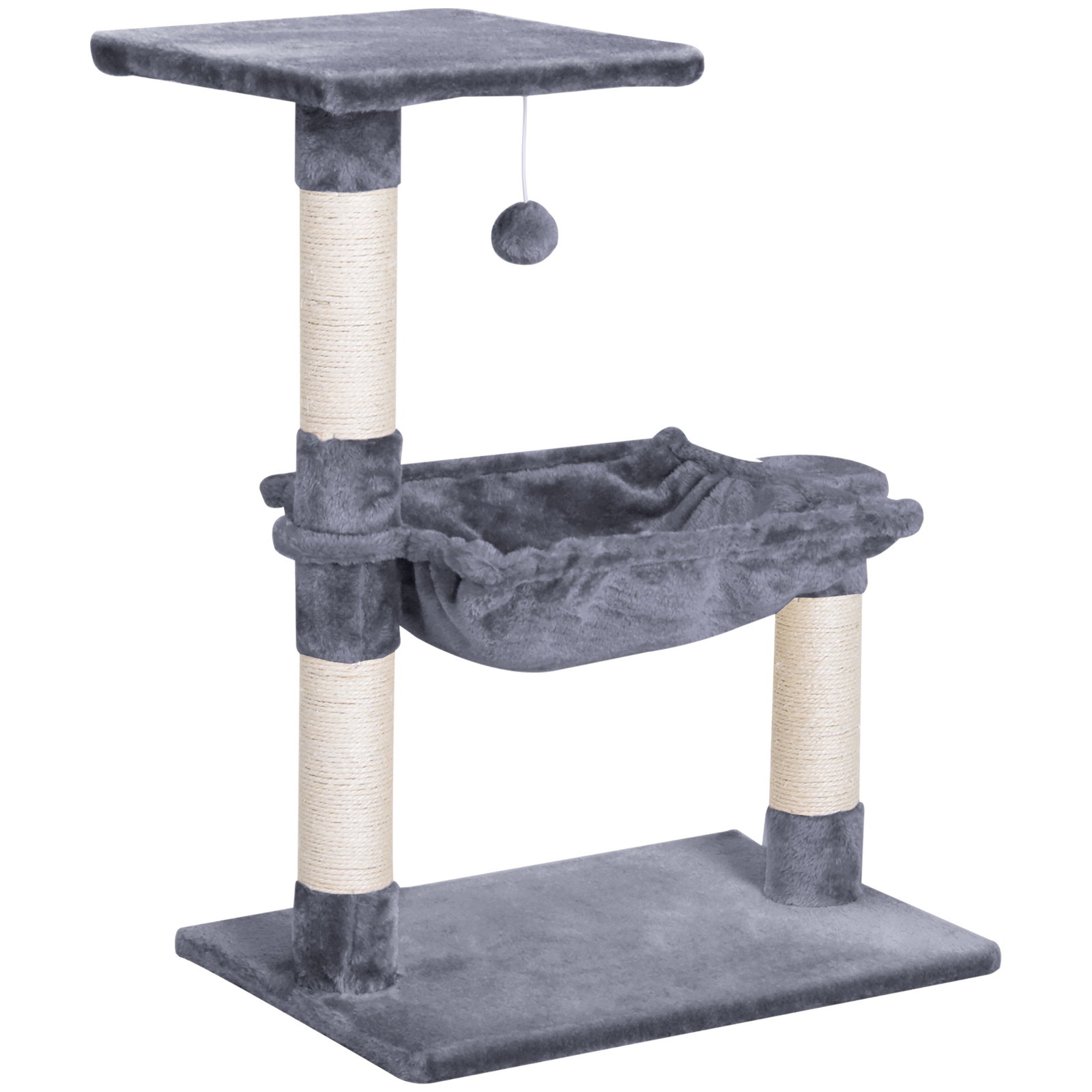 Árvore arranhador para gatos torre para gatos 50x36x70 cm com rede plataforma poste de sisal e bola suspensa cinza