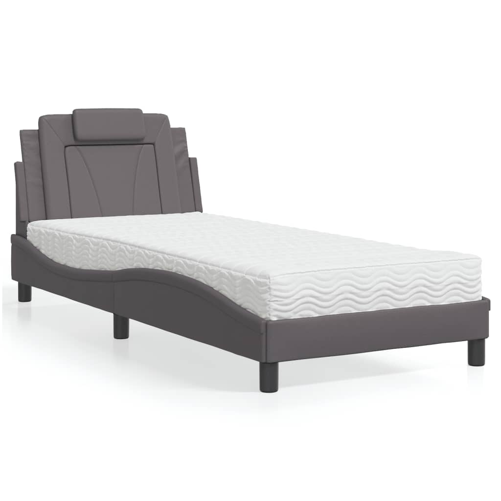 Cama viana com colchão 90x190 cm couro artificial cinzento