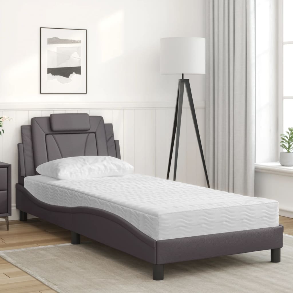 Cama viana com colchão 90x190 cm couro artificial cinzento
