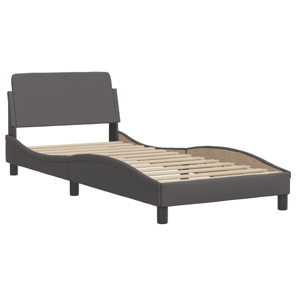 Cama viana com colchão 90x190 cm couro artificial cinzento