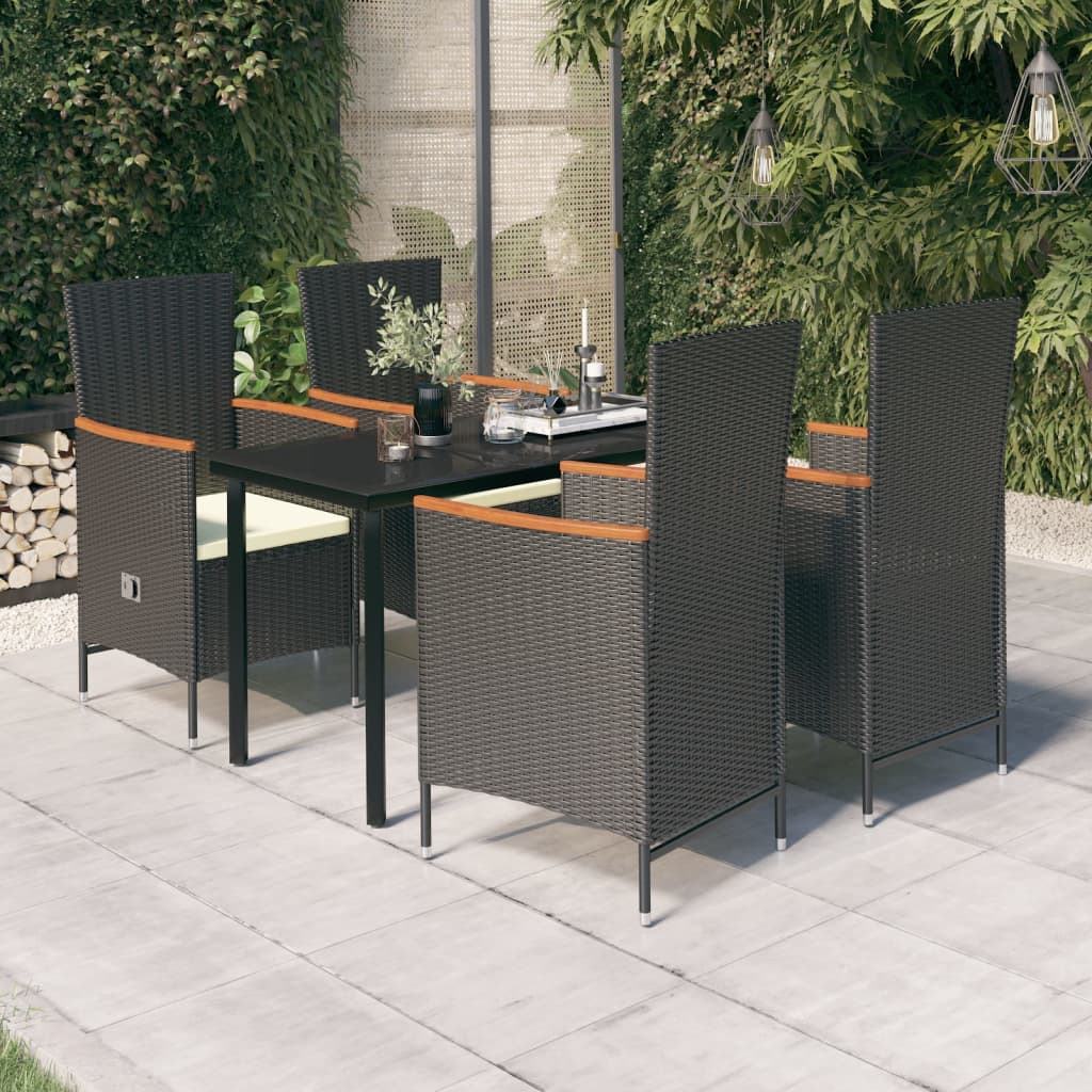 5 Pcs conjunto de jantar p/ jardim c/ almofadões preto