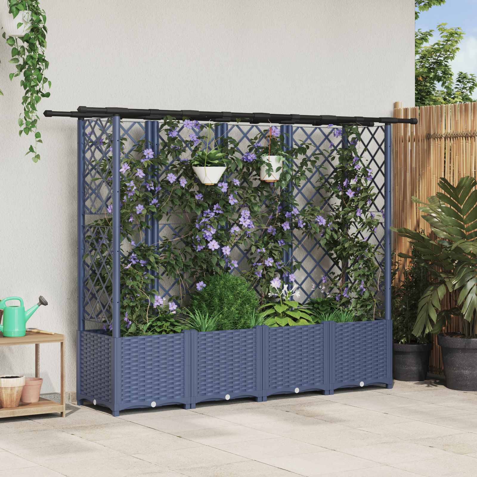 Cama elevada com treliça e telhado cinzento 202 x 40 x 136 cm