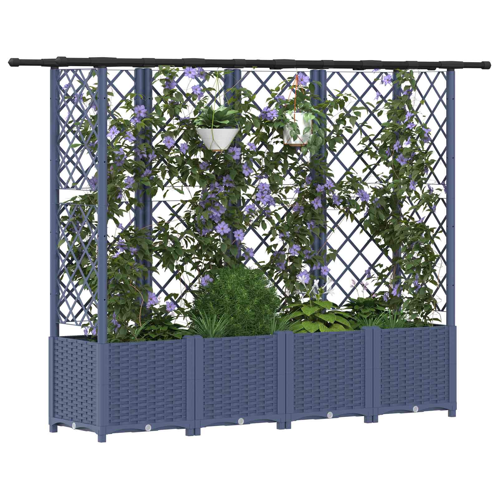 Cama elevada com treliça e telhado cinzento 202 x 40 x 136 cm