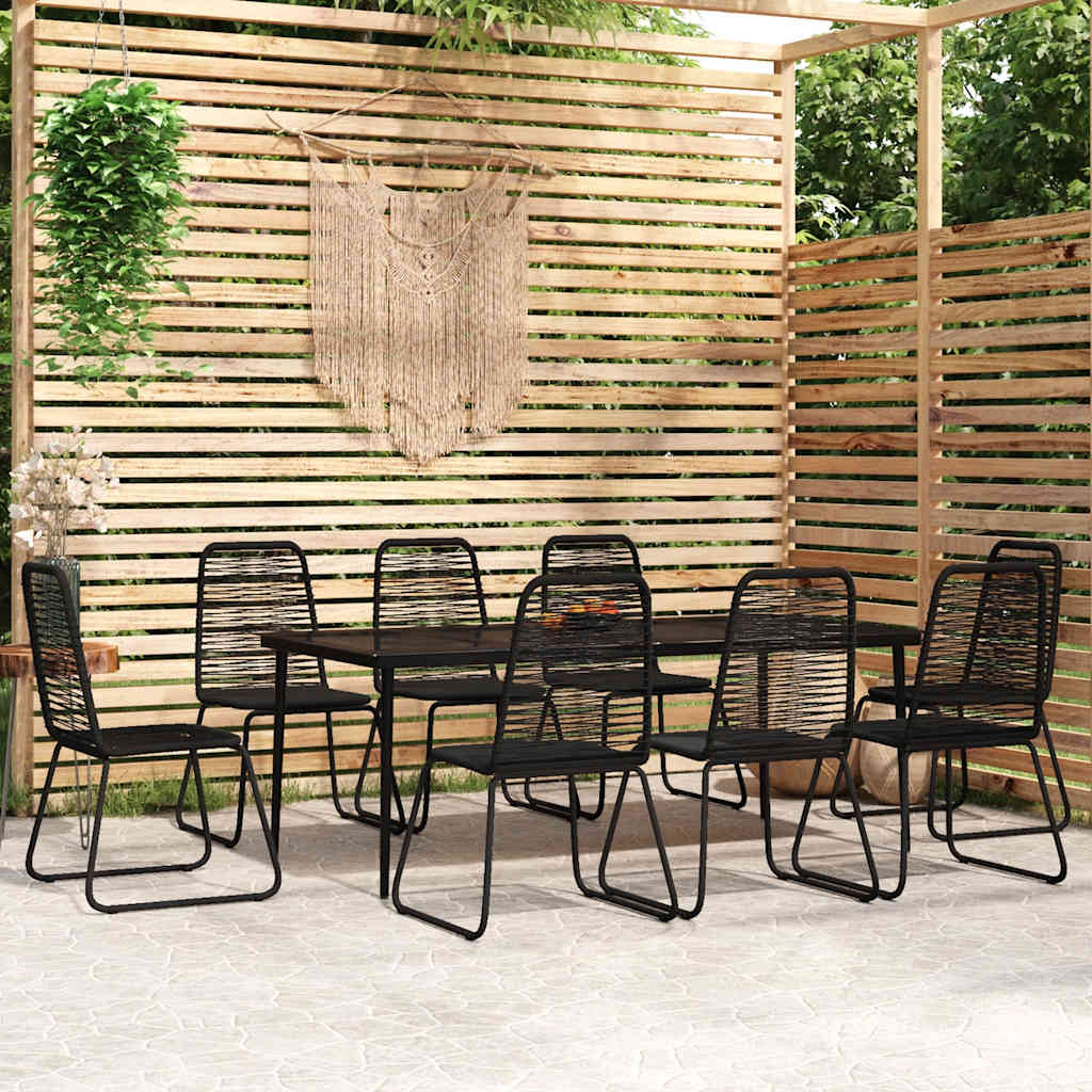 9 Pcs conjunto de jantar para jardim preto