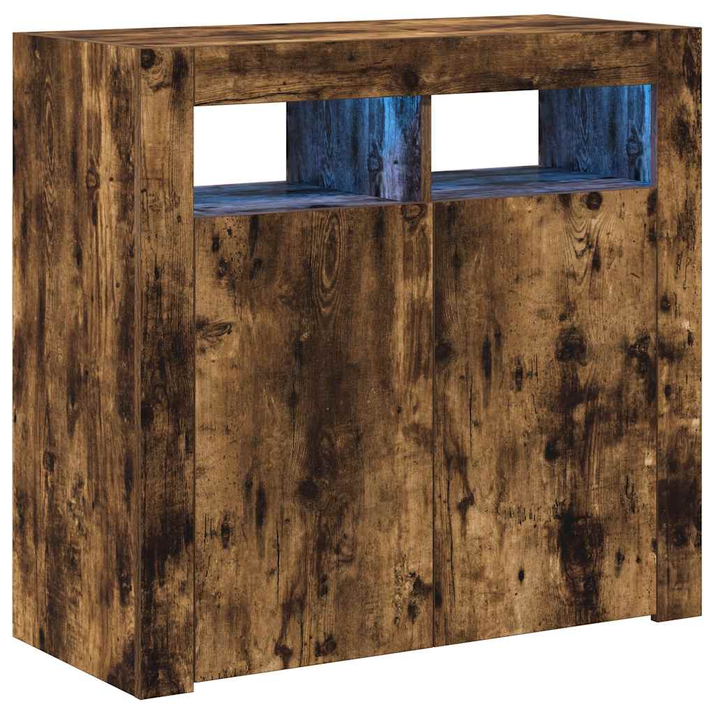 Aparador com luzes LED 80x35x75 cm carvalho fumado