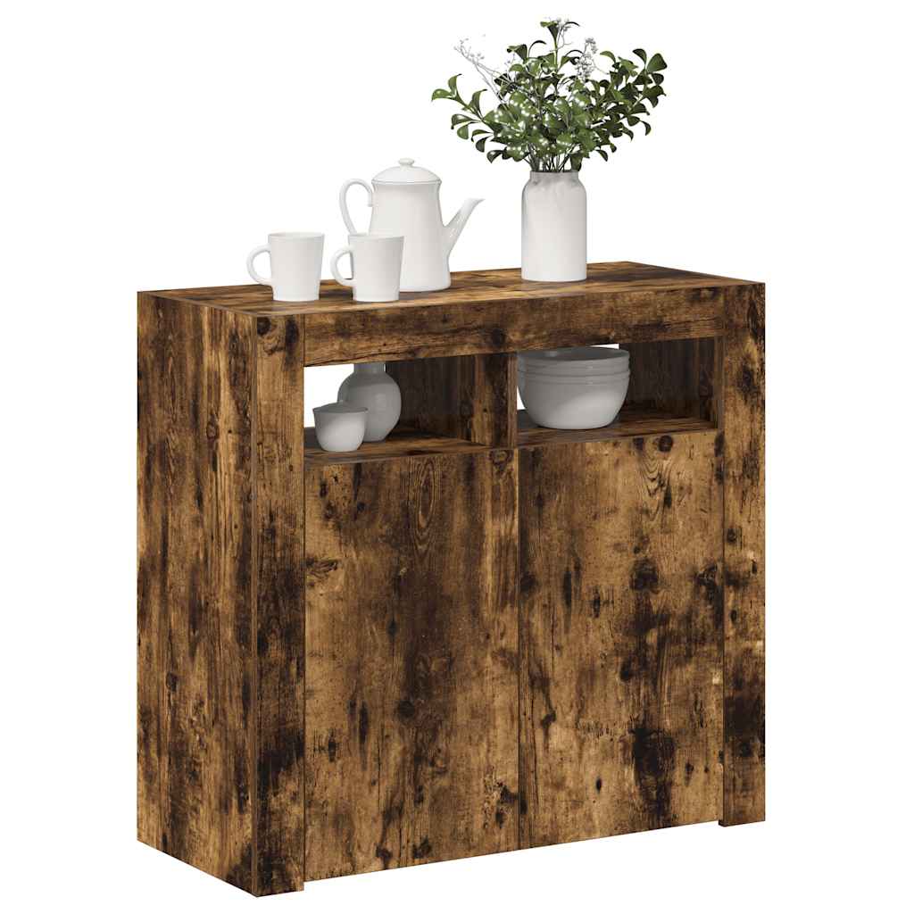 Aparador com luzes LED 80x35x75 cm carvalho fumado